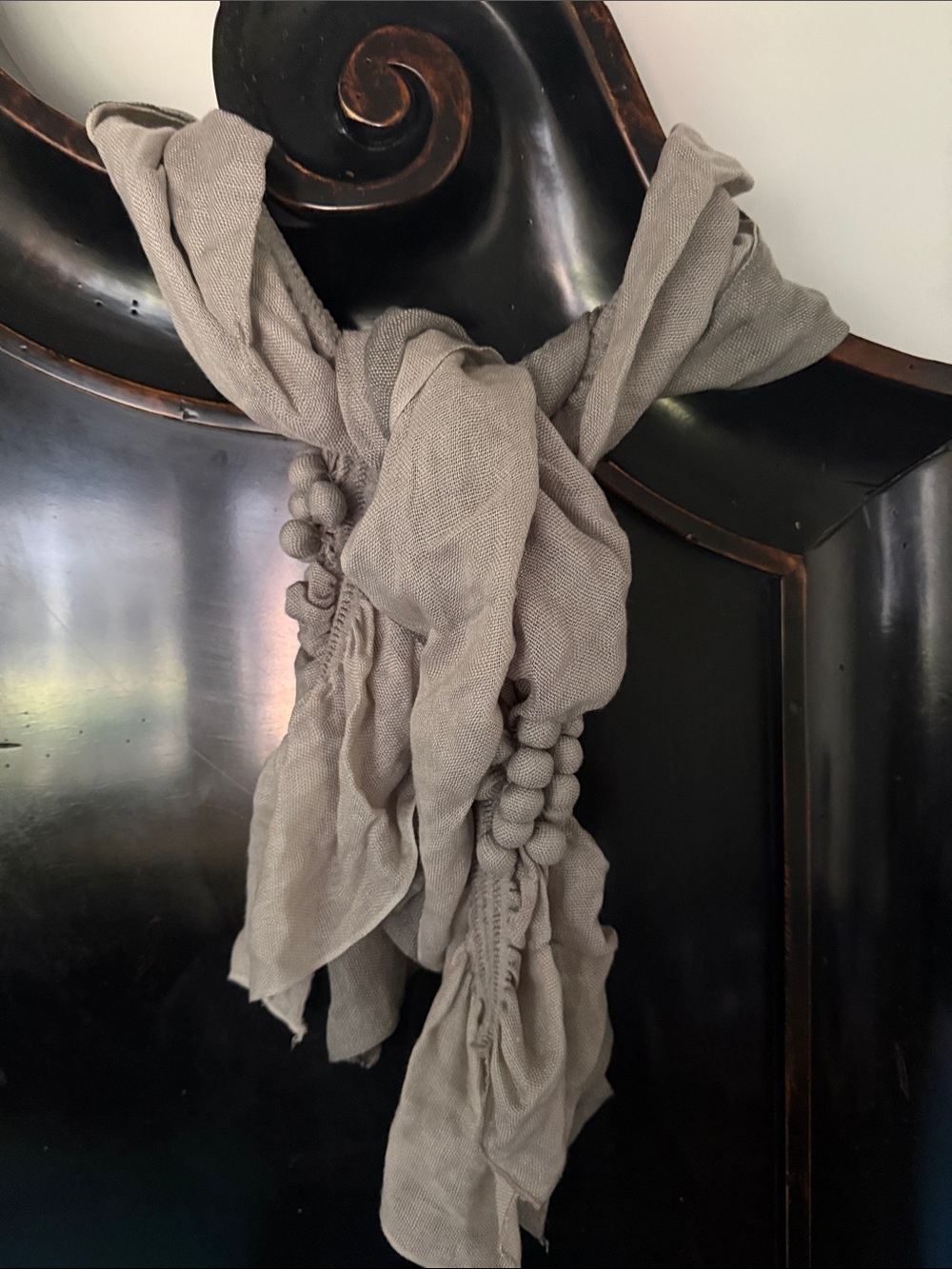 Anthropologie light gray ruched cotton scarf with knot detail